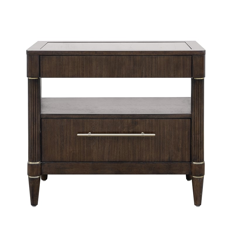 Pemberly Row Bachelor's Chest with Glass Top in Piano Brown Wood