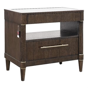 Pemberly Row Bachelor's Chest with Glass Top in Piano Brown Wood