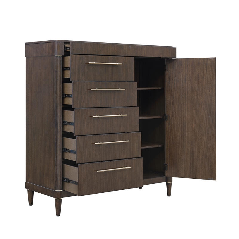 Pemberly Row 6-Drawer Master Chest with Cabinet Storage in Piano Brown