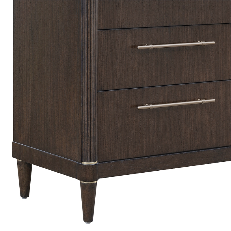 Pemberly Row 6-Drawer Master Chest with Cabinet Storage in Piano Brown