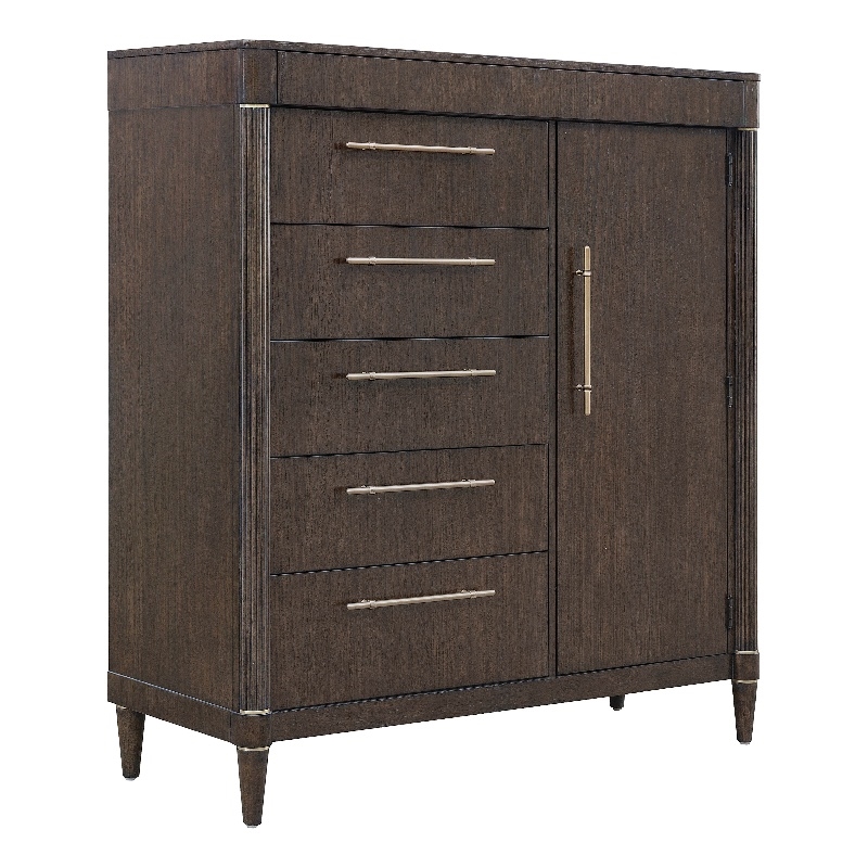 Pemberly Row 6-Drawer Master Chest with Cabinet Storage in Piano Brown