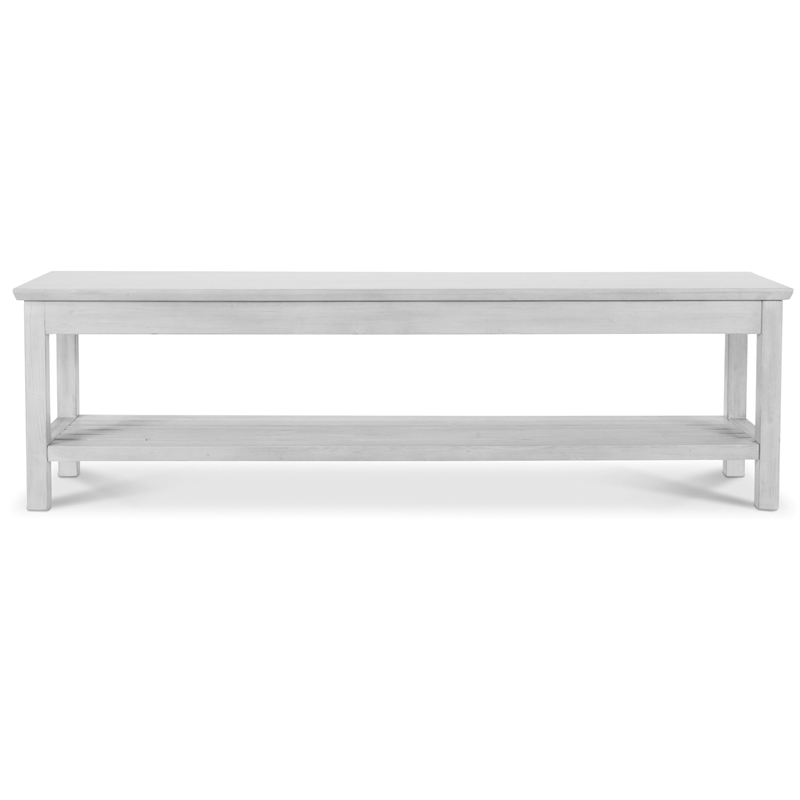 Pemberly Row Traditional Wood Dining Bench with Lower Shelf in White Finish