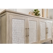 Pemberly Row 4-Door Credenza in Coastal White with Water Hyacinth Accents