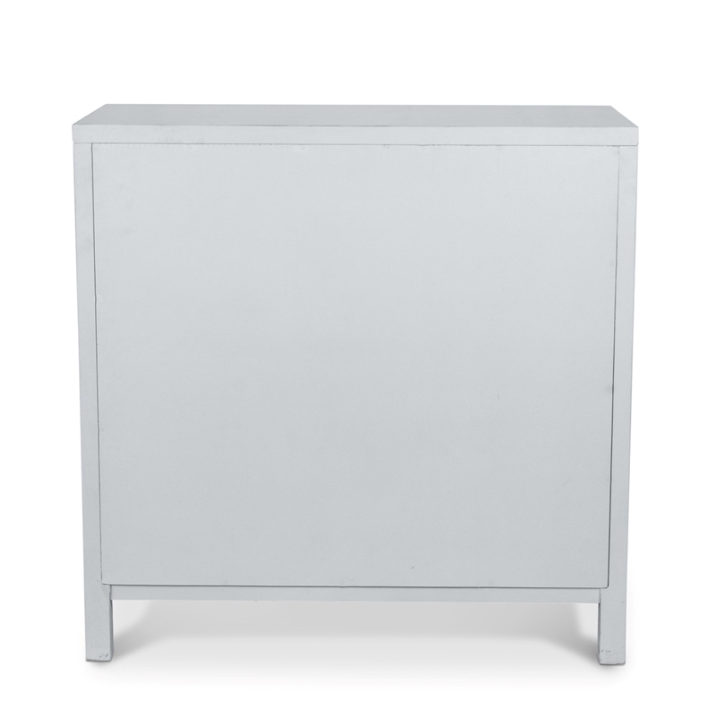 Pemberly Row 2-Door Bunching Credenza in White Wood with Grass Cloth Fronts
