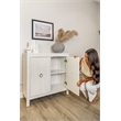 Pemberly Row 2-Door Bunching Credenza in White Wood with Grass Cloth Fronts
