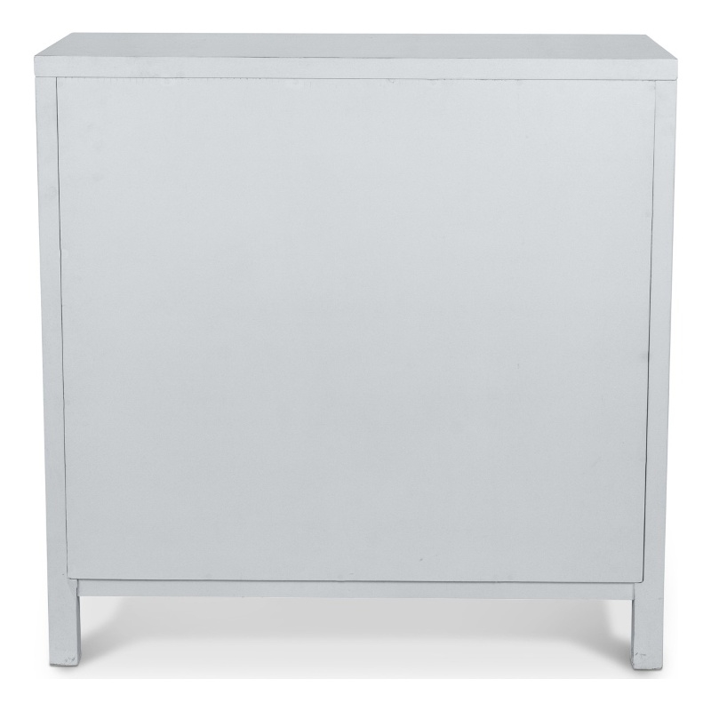 Pemberly Row 2-Door Bunching Credenza in White Wood with Grass Cloth Fronts