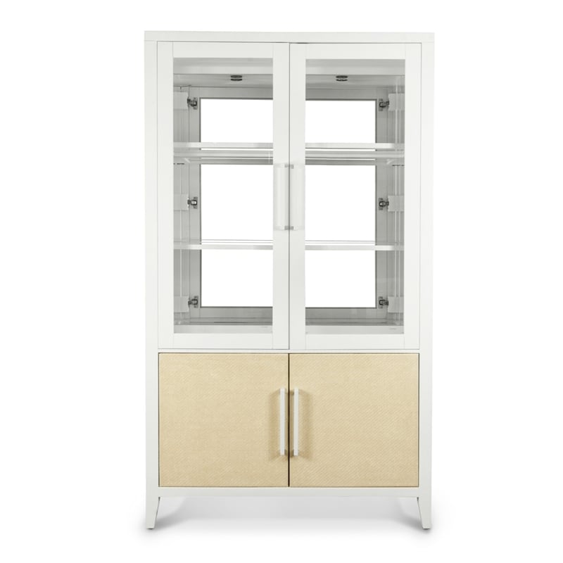 Pemberly Row White Curio Cabinet with Touch Lighting and Hardwood