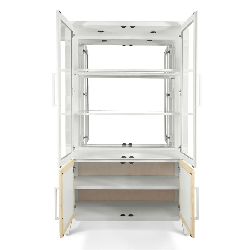 Pemberly Row White Curio Cabinet with Touch Lighting and Hardwood