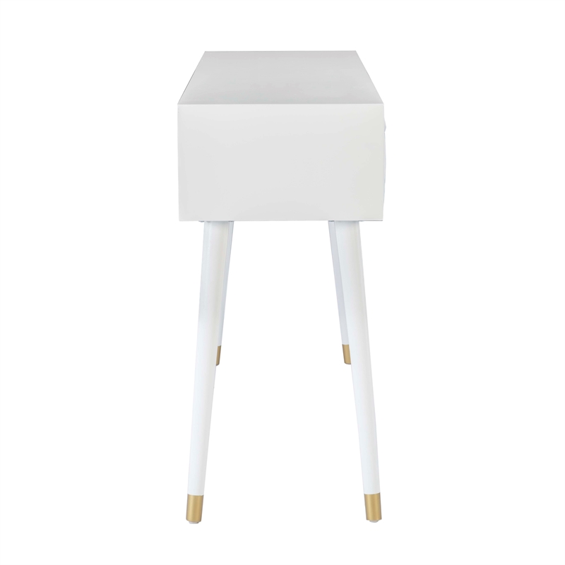 Pemberly Row Geo Texture Console Table with Gold Hardware in Glossy White