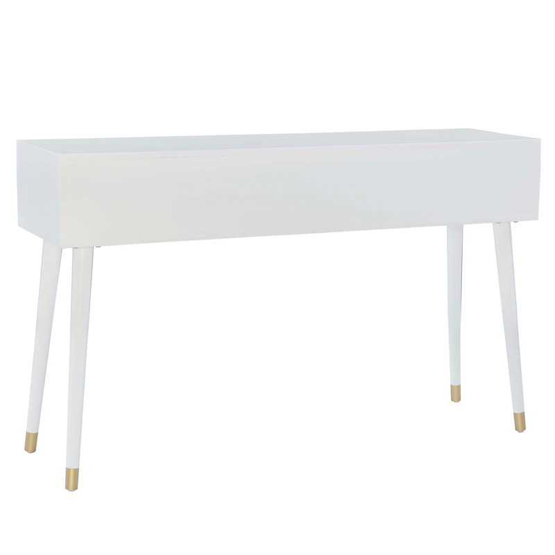Pemberly Row Geo Texture Console Table with Gold Hardware in Glossy White