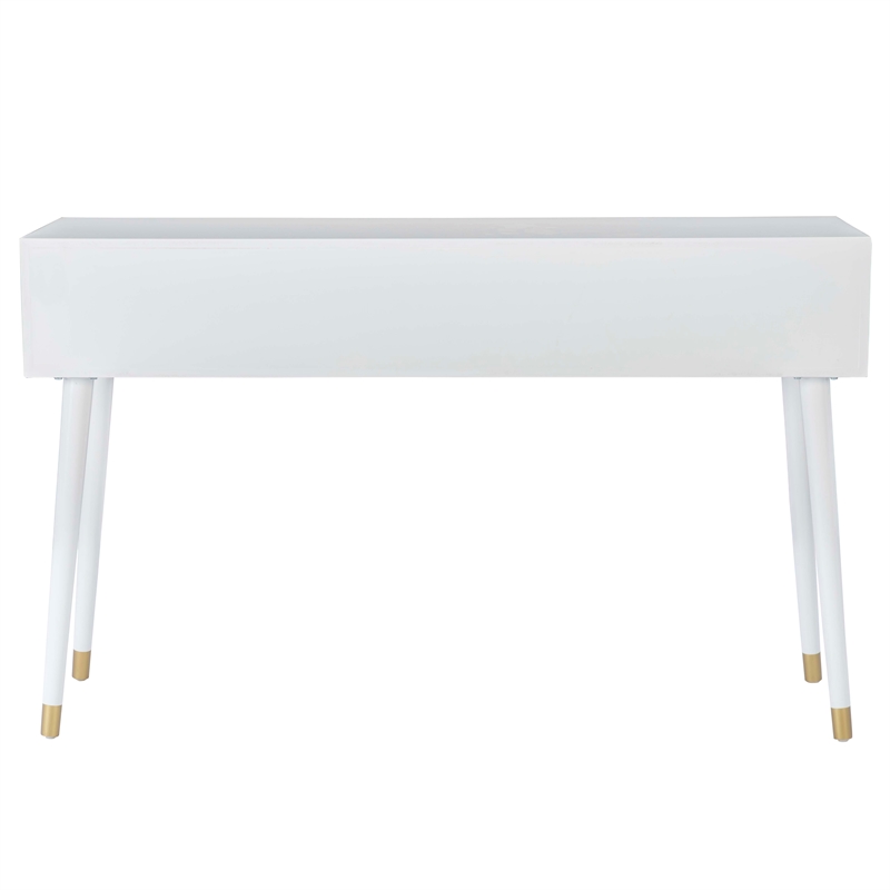 Pemberly Row Geo Texture Console Table with Gold Hardware in Glossy White
