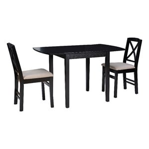 Pemberly Row 3-Piece Drop-Leaf Dining Set in Black Wood with Upholstered Chairs