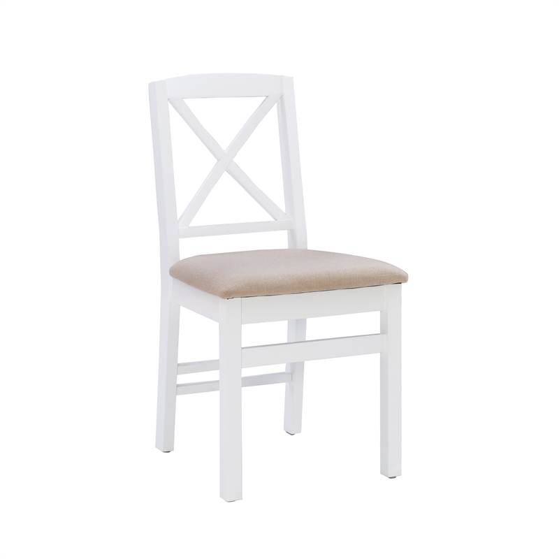 Pemberly Row 3-Piece Drop-Leaf Dining Set in White Wood with Upholstered Chairs