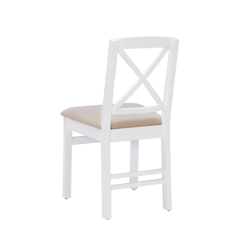 Pemberly Row 3-Piece Drop-Leaf Dining Set in White Wood with Upholstered Chairs