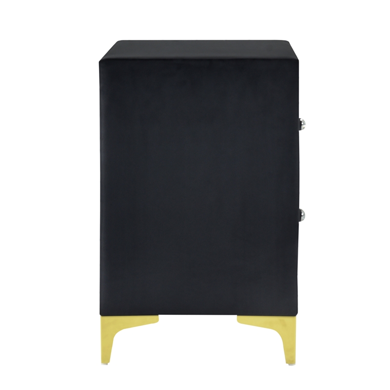 Pemberly Row Velvet Nightstand with Gold Legs in Black