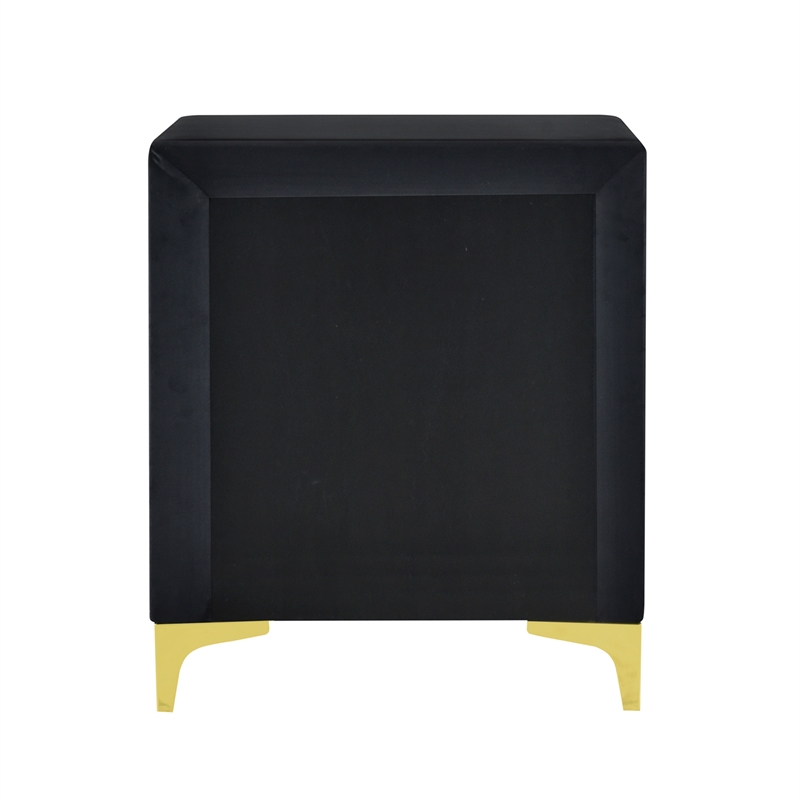 Pemberly Row Velvet Nightstand with Gold Legs in Black