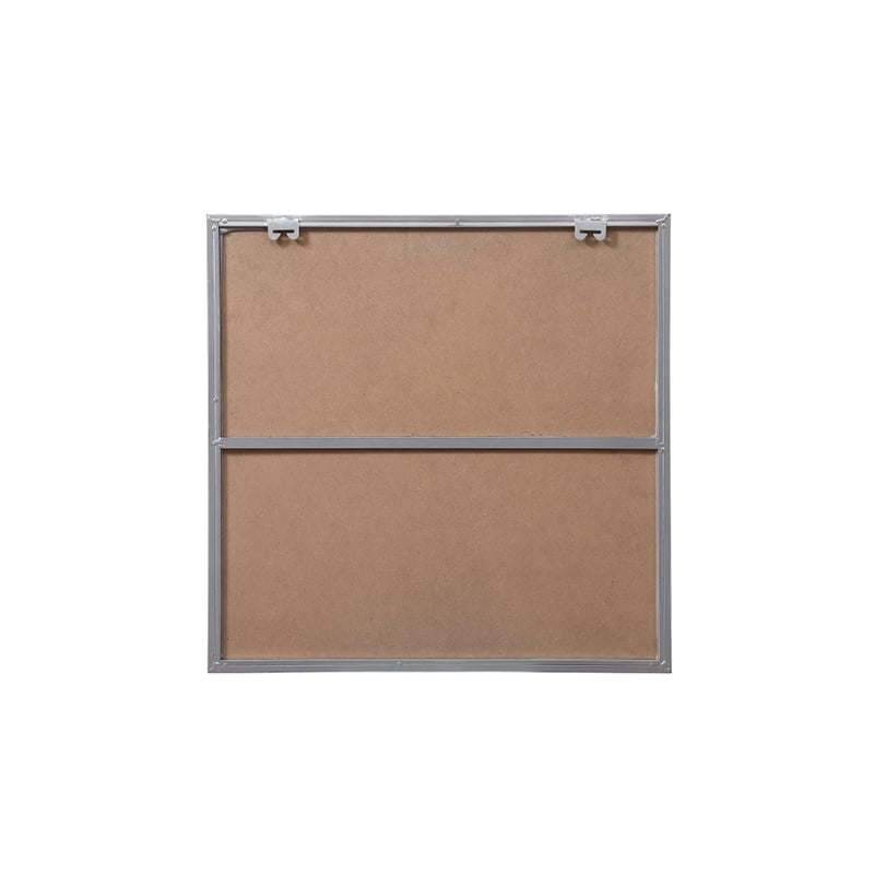 Pemberly Row Square Metal/Wood Vanity Mirror with Sleek Metal Frame in Silver