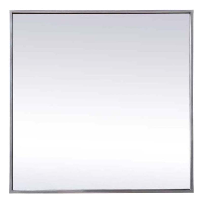 Pemberly Row Square Metal/Wood Vanity Mirror with Sleek Metal Frame in Silver