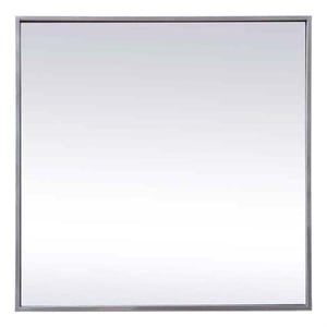 Pemberly Row Square Metal/Wood Vanity Mirror with Sleek Metal Frame in Silver