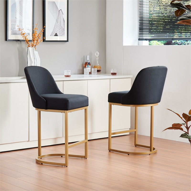 Pemberly Row Counter Stools Set of 4 with Black Seats & Gold Bases
