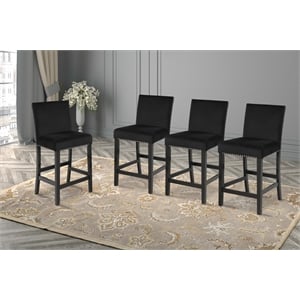 Pemberly Row Rubberwood Counter Chairs Black Velvet Upholstery Set of 4