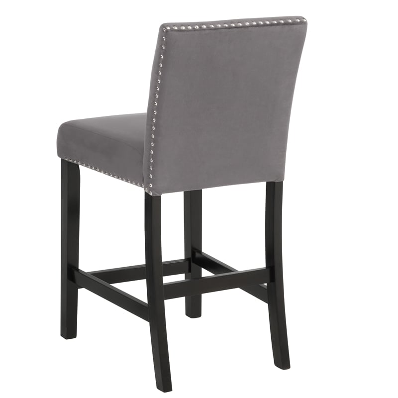 Pemberly Row Solid Rubber Wood Counter Chairs in Gray Set of 6