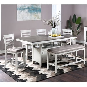 Pemberly Row 6-Piece Counter Height Table Set with Removable Leaf in Brown/White