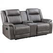 Pemberly Row Loveseat Recliner with Gray Polyester Upholstery and Console