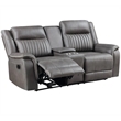 Pemberly Row Loveseat Recliner with Gray Polyester Upholstery and Console