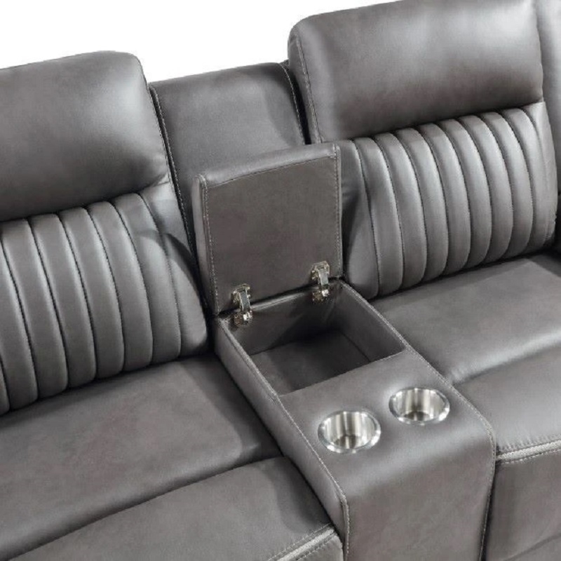 Pemberly Row Loveseat Recliner with Gray Polyester Upholstery and Console