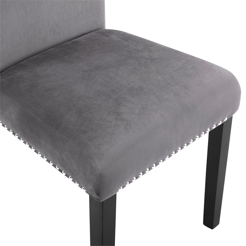 Pemberly Row Solid Wood Gray Dining Chairs Set of 6 with Velvet Seats