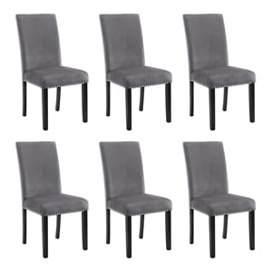 Pemberly Row Solid Wood Gray Dining Chairs Set of 6 with Velvet Seats