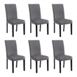 Pemberly Row Solid Wood Gray Dining Chairs Set of 6 with Velvet Seats