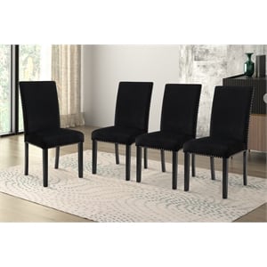 Pemberly Row Rubberwood Dining Chairs Black Velvet Upholstery Set of 4