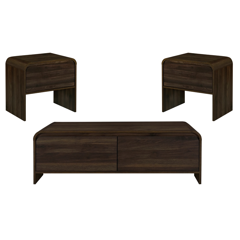 Pemberly Row 3-Piece Wood Cocktail and End Table Set in Walnut
