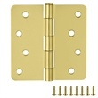 Pemberly Row Steel Door Hinge 4-Inch Satin Brass 1/4-Inch Radius 10-Pack