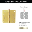 Pemberly Row Steel Door Hinge 4-Inch Satin Brass 1/4-Inch Radius 10-Pack