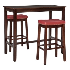 Pemberly Row 3-Piece Bar Dining Set with Faux Leather Seats in Brown Wood