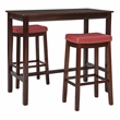 Pemberly Row 3-Piece Bar Dining Set with Faux Leather Seats in Brown Wood