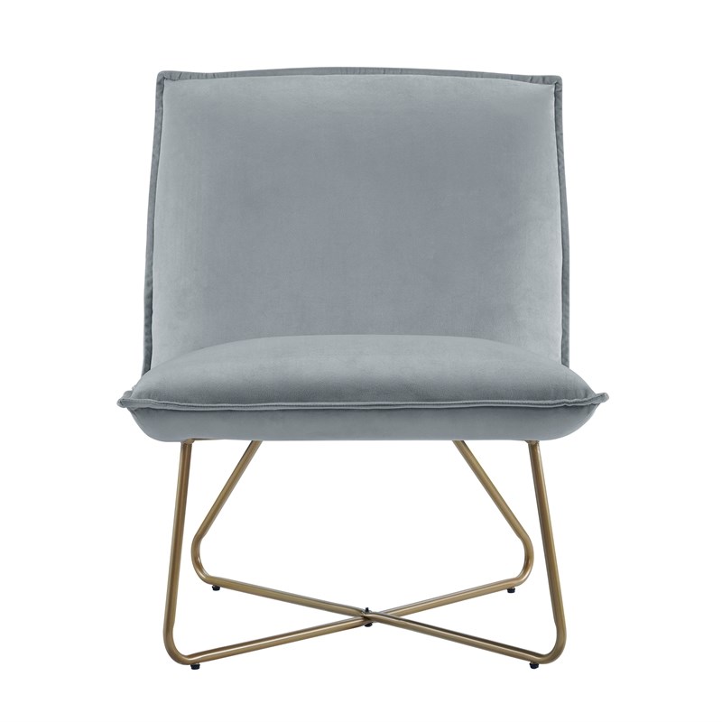 Pemberly Row Gray Velvet Accent Chair with Gold Metal Legs