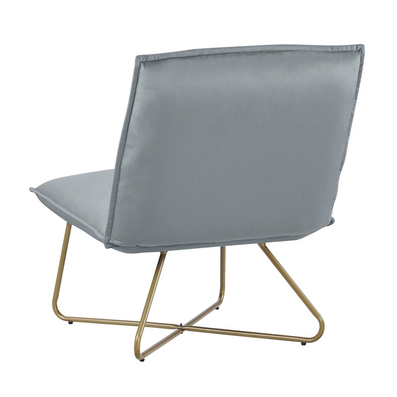 Pemberly Row Gray Velvet Accent Chair with Gold Metal Legs