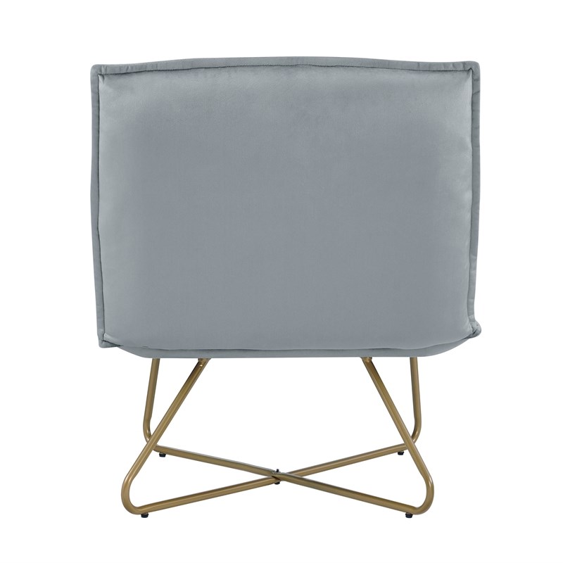 Pemberly Row Gray Velvet Accent Chair with Gold Metal Legs