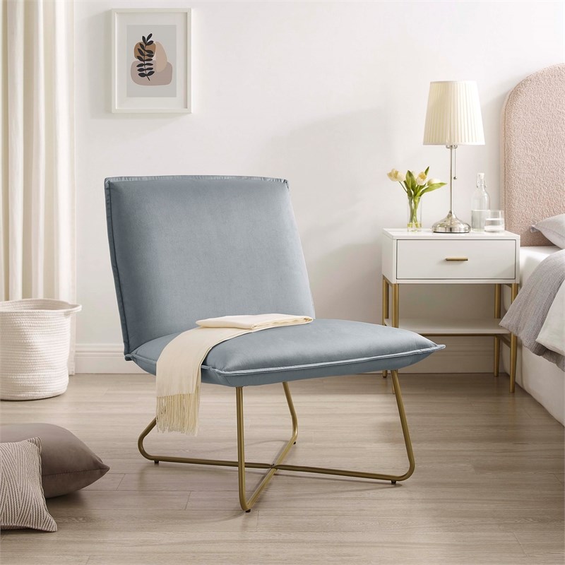 Pemberly Row Gray Velvet Accent Chair with Gold Metal Legs