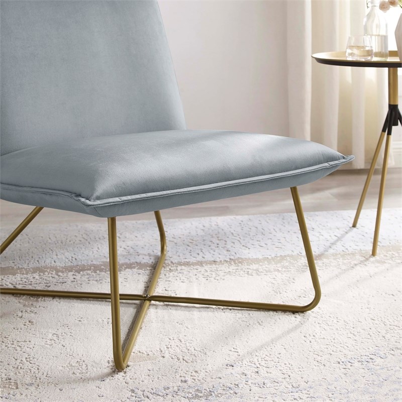 Pemberly Row Gray Velvet Accent Chair with Gold Metal Legs