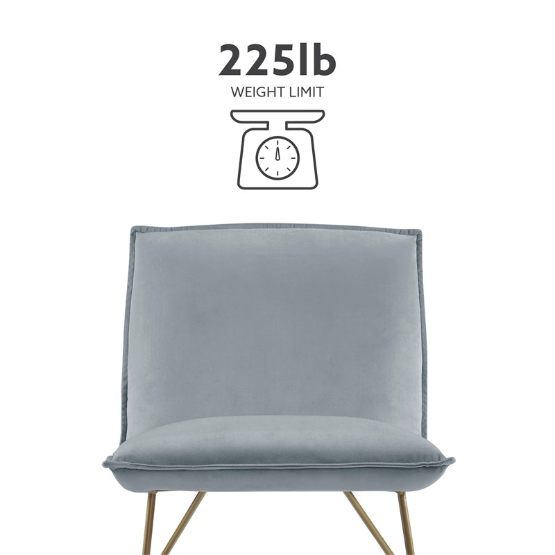 Pemberly Row Gray Velvet Accent Chair with Gold Metal Legs