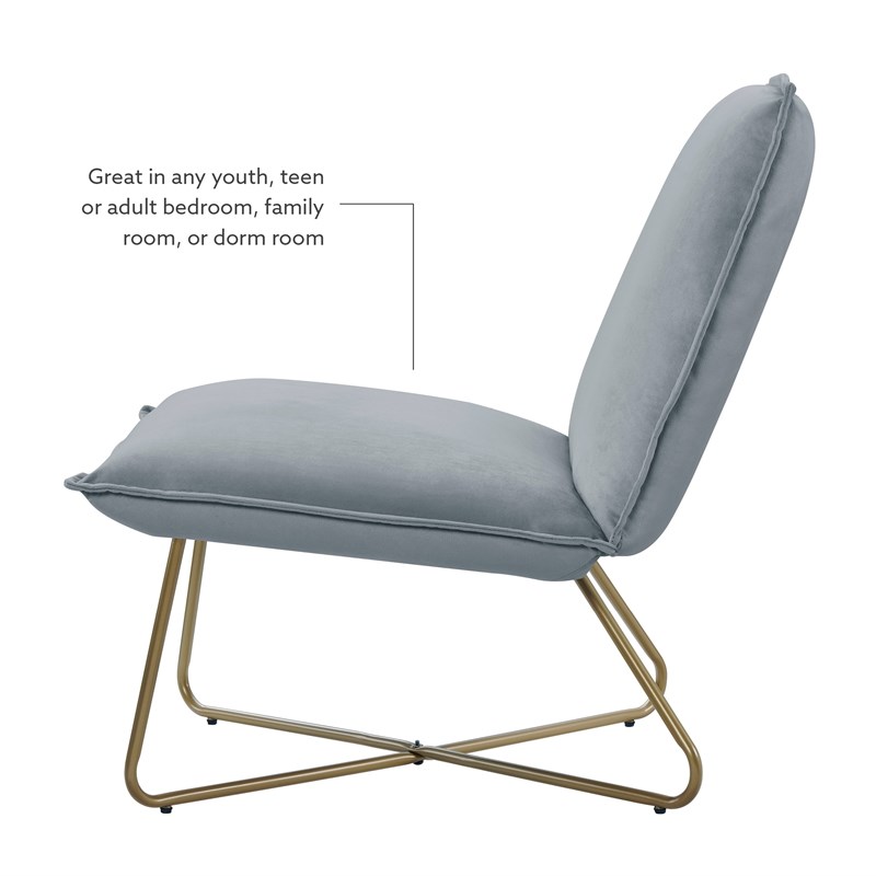 Pemberly Row Gray Velvet Accent Chair with Gold Metal Legs