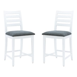 Pemberly Row Set of 2 White Beechwood Counter Stools with Upholstered Seats