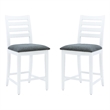 Pemberly Row Set of 2 White Beechwood Counter Stools with Upholstered Seats