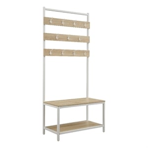 Pemberly Row White Metal Hall Tree with 11 Hooks and 2 Shelves