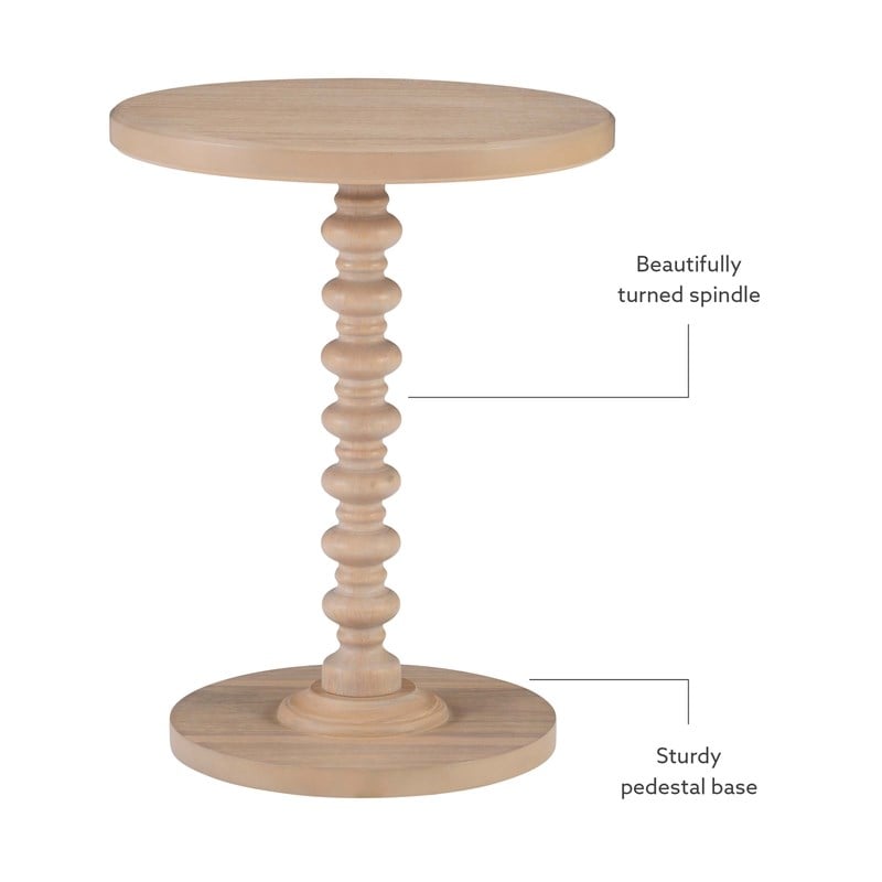 Pemberly Row Round Spindle Side Table in Natural Finished Rubberwood